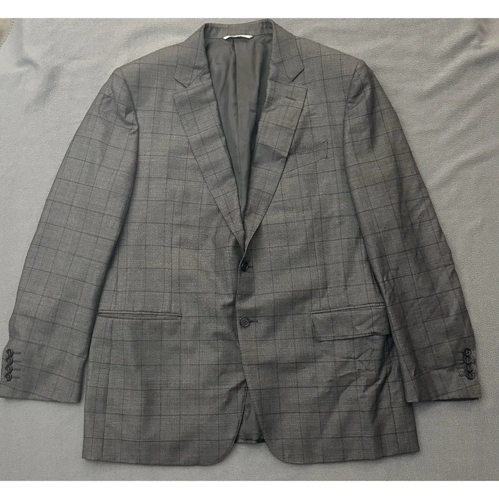 Canali Blazer Mens 40R US 58R EU Gray Plaid Wool Sport Coat Jacket Italy